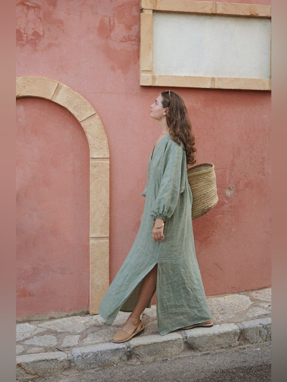 Relaxed Sage Green Linen Maxi Dress
